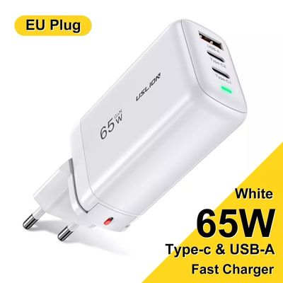 65W USB Tipo C GAN Carregador de parede EU Plug para carregamento rápido de laptops e telefones portáteis
