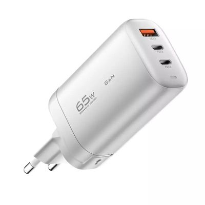 Adaptador de viagem USB tipo-c de 3 portas de 65W GaN para carregamento de alta velocidade de vários dispositivos
