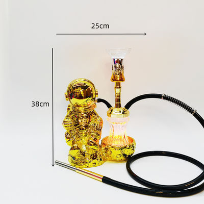 Resina 38CM Hookah Design Ouro Branco Alumínio 1 mangue Shisha com luz LED