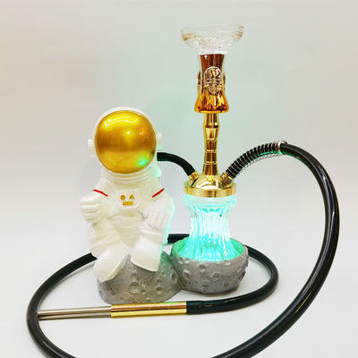 Resina 38CM Hookah Design Ouro Branco Alumínio 1 mangue Shisha com luz LED