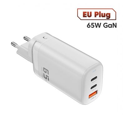 65W USB Tipo C GAN Carregador de parede EU Plug para carregamento rápido de laptops e telefones portáteis