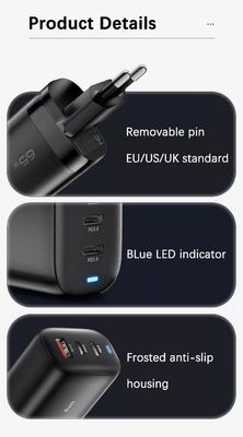 65W USB Tipo C GAN Carregador de parede EU Plug para carregamento rápido de laptops e telefones portáteis