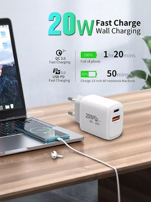 Adaptador de carregamento rápido de 20W PD para relógio inteligente e telefones múltiplos