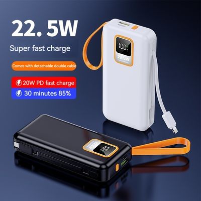 Outdoor 10000mAh TC Port Mini 22.5W Fast Charging Power Bank com cabo e capacidade real
