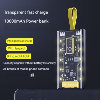 TIPO-C Interface de entrada Banco de energia transparente 10000mAh fonte de alimentação móvel para iPhone 15 14