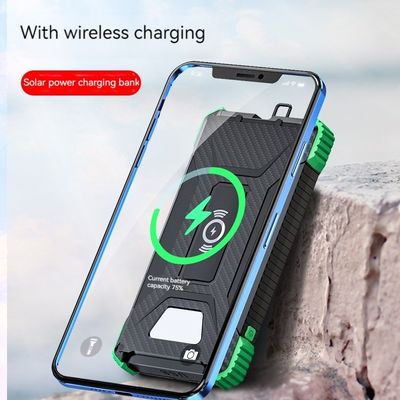 Saída sem fio 5W Solar Power Bank 2.1A Saída 10000mAh para iPhone 15 Carregamento ao ar livre