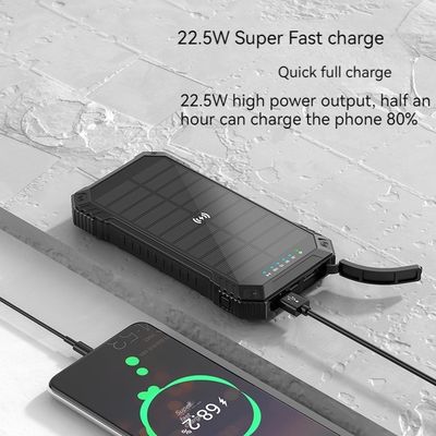 Banco de energia exterior para iPhone 15 15W Saída sem fio 22,5W Carregamento solar e saída 3A