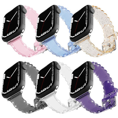 Popular estilo de luxo para o Apple Watch 45mm Clear Glitter Lace Diamond Replacement Band