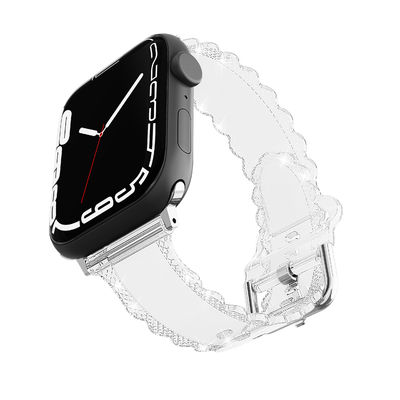 Popular estilo de luxo para o Apple Watch 45mm Clear Glitter Lace Diamond Replacement Band