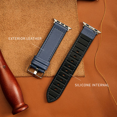 Faixa de relógio de couro de silicone de 22 mm para a série iWatch 6 5 4 3 2 1 SE