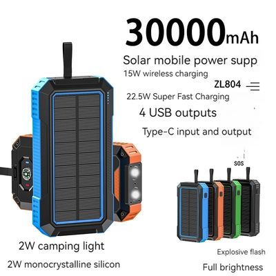 Carregamento sem fio Banco de energia externo 30000mAh com painel solar de 22,5W e alta capacidade