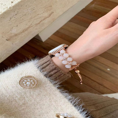 Pulseira de jóias, contas, pulseira de relógio feminina, pulseira de relógio para iWatch 8 série 38mm, pulseira de relógio inteligente de 40mm