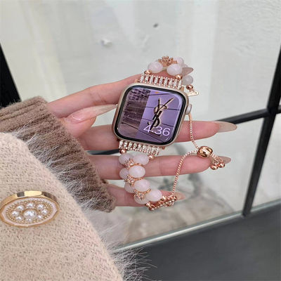 Pulseira de jóias, contas, pulseira de relógio feminina, pulseira de relógio para iWatch 8 série 38mm, pulseira de relógio inteligente de 40mm