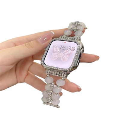 Pulseira de jóias, contas, pulseira de relógio feminina, pulseira de relógio para iWatch 8 série 38mm, pulseira de relógio inteligente de 40mm